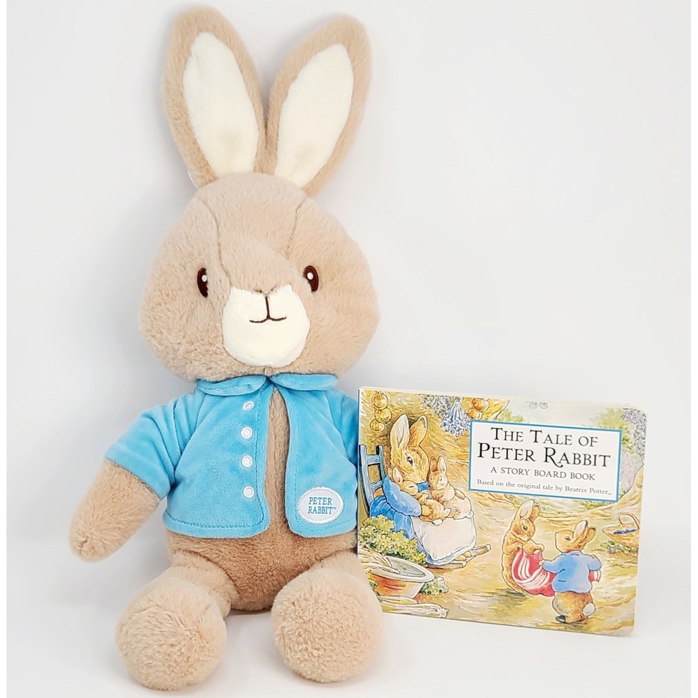 Kids Preferred Peter Rabbit Plush & Board Book Set Blue Jacket 20" Tan Good